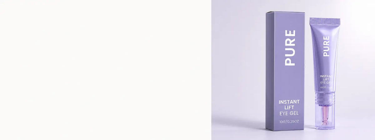 Wide editorial product-identity photograph for a 27:10 bento stat cell. Show the exact PURE Eye Cont